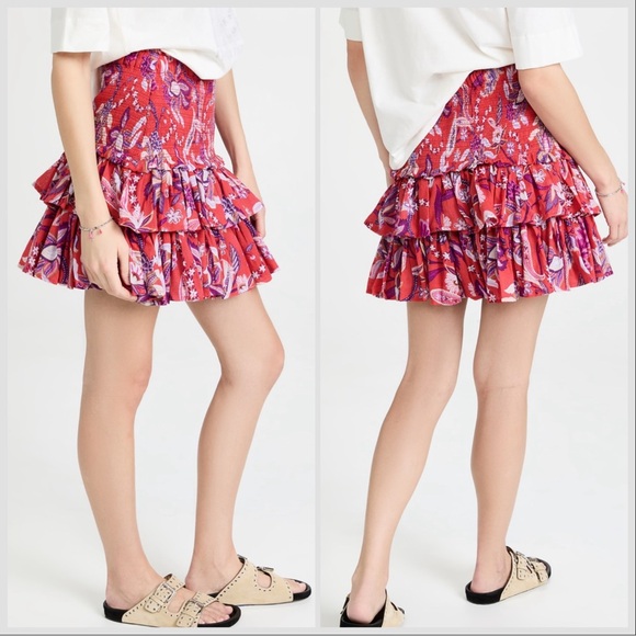 Sundry Red Floral Tiered Mini Smocked Ruffle
Lightweight Skirt Women Size L - Picture 1 of 16